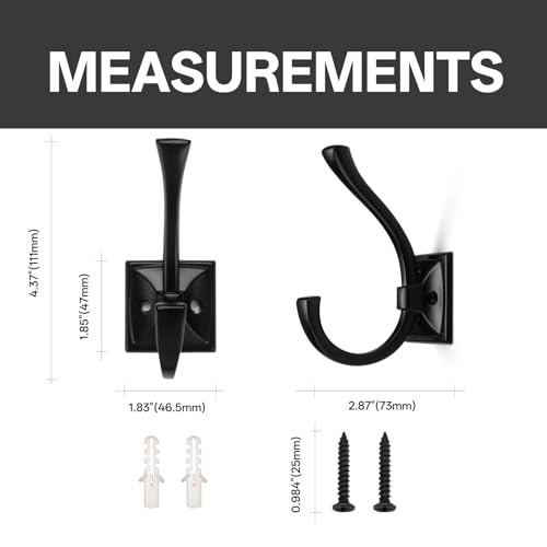 Hardware 5 Pack Square Coat Hooks Wall Mounted Towel Hooks Shower Hooks for Bathroom Wall Hanging Heavy Duty Double Hook Black