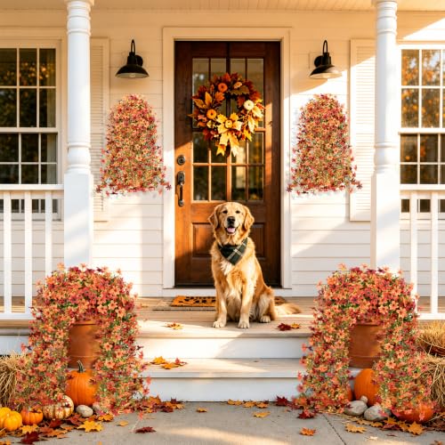 2PCS 344 Blooms Artificial Fall Flowers (2*red Orange 360-blooms Six-petaled Hanging Flowers)