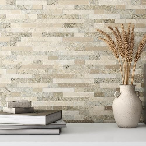 Marble Peel and Stick Backsplash Stick Tiles Subway Brown 5pcs (Autumn Brown)
