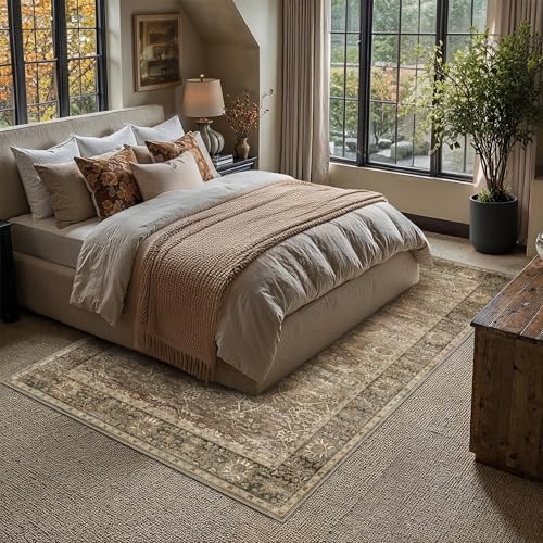 5x7 Washable Brown Rug for Living Room Vintage Distressed Bedroom Rug (5'*7'(Rectangular) / Brown)