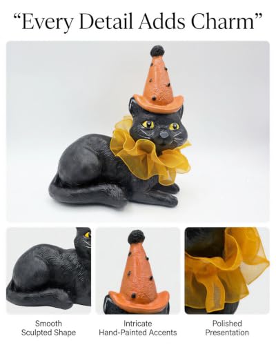 Halloween Decoration Indoor Resin Cat Witch Figurine (Black Cat)