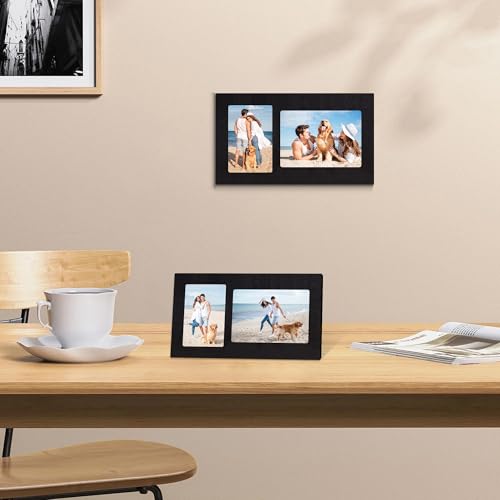 4x6 and 5x7 Collage Picture Frame (Rustic Black / 7.5x13in (1Pack))