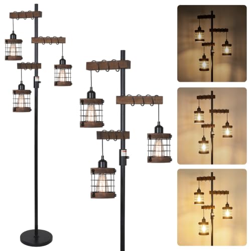 3 Lights Wood Floor Lamp for Bedroom