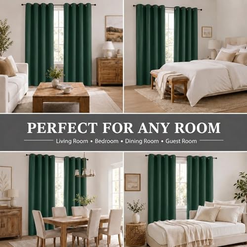 Ever Green 100% Blackout Curtains 63 Inch Length 2 Panels for Bedroom (Ever Green / 40"W x 63"L (Pack of 2))