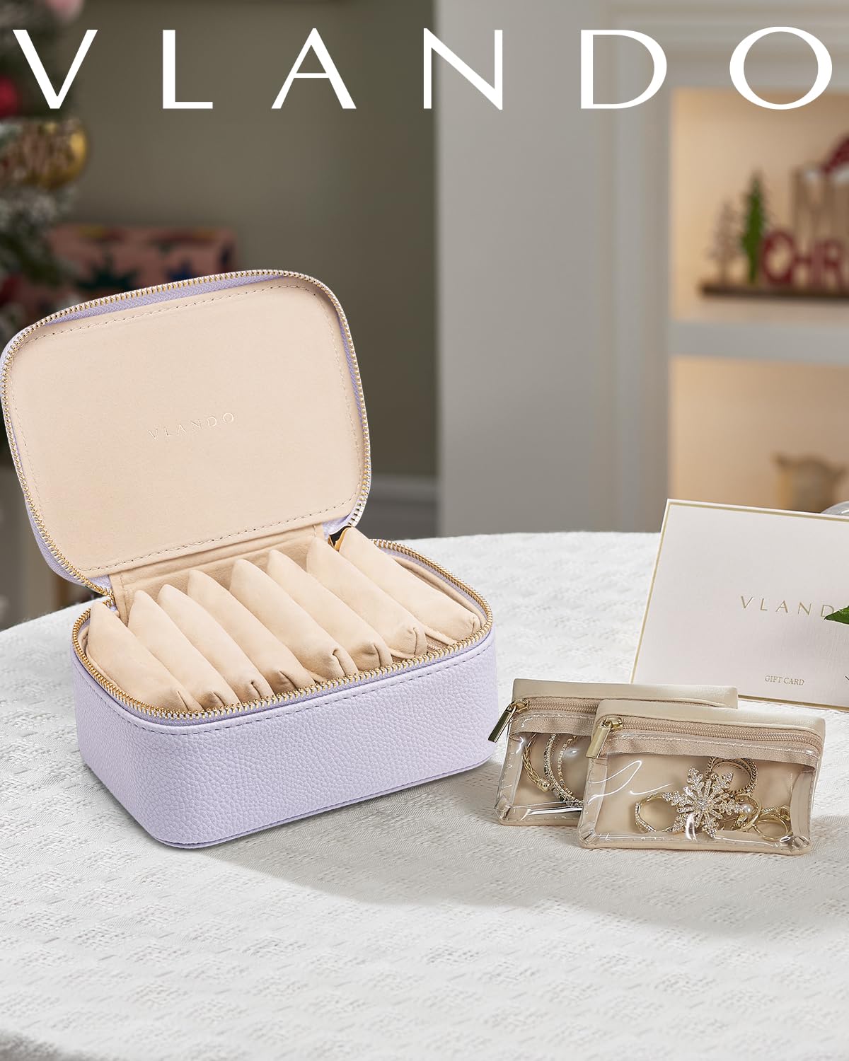 Jewelry Organizer Travel with 8 Clear Velvet Zipper Pouches (C.8 PCS Purple)