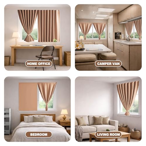 Self Adhesive Curtains Blackout Curtains No Drilling (Brown / 35"W x 59"H)