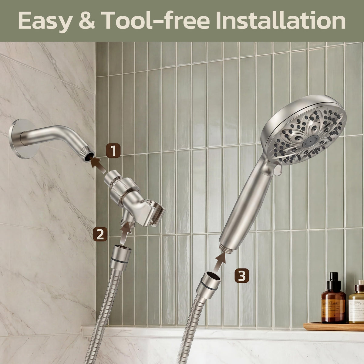 High Pressure Filtered Shower Head with Handheld (Nickel)