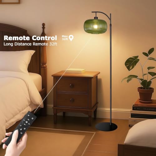 Dark Green Glass Floor Lamp for Living Room (Black+dark Green(new))