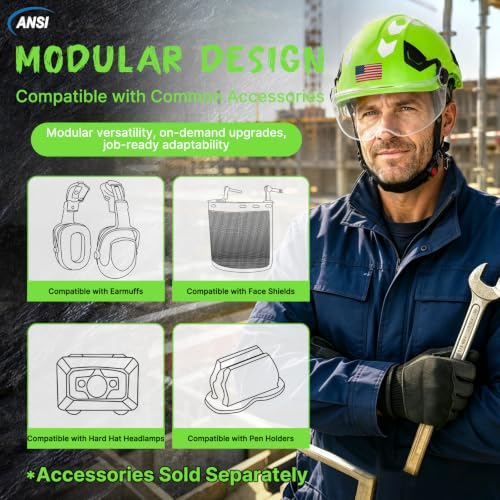 Type 2 Hard Hat with Clear Visor and Chin Strap (Green Hard Hat with Visor)