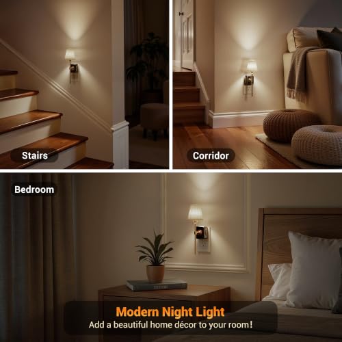 Night Lights Plug into Wall Vintage Nightlight Dusk to Dawn Sensor (Pleated fabric cover-5000K / 2 Pack)