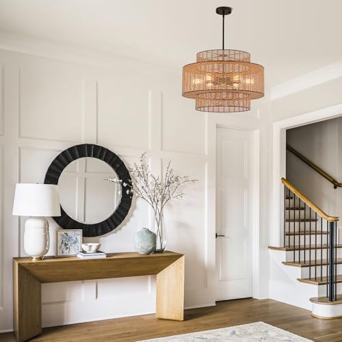 23.6" Large Rattan Chandelier (Black · 23.6" · 6-Light)