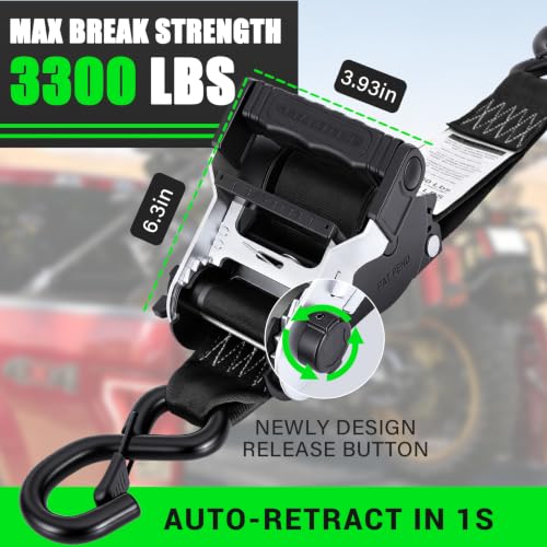 2" x12' Retractable Ratchet Straps 2 Pack 3300LBS