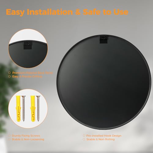 Round Bathroom Mirror for Over Sink (Black-round / 36"L x 36"W)