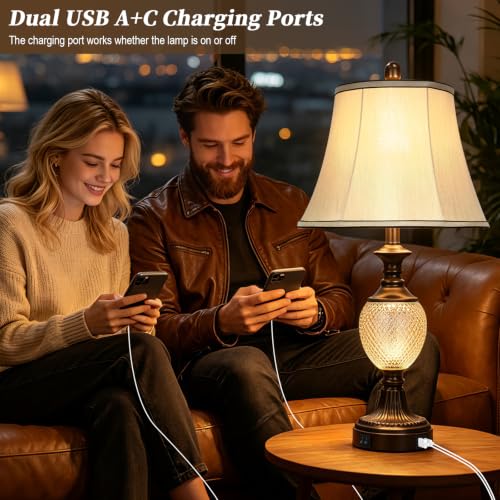 28'' Tall Vintage Bedside Table Lamps with USB Charging Ports
