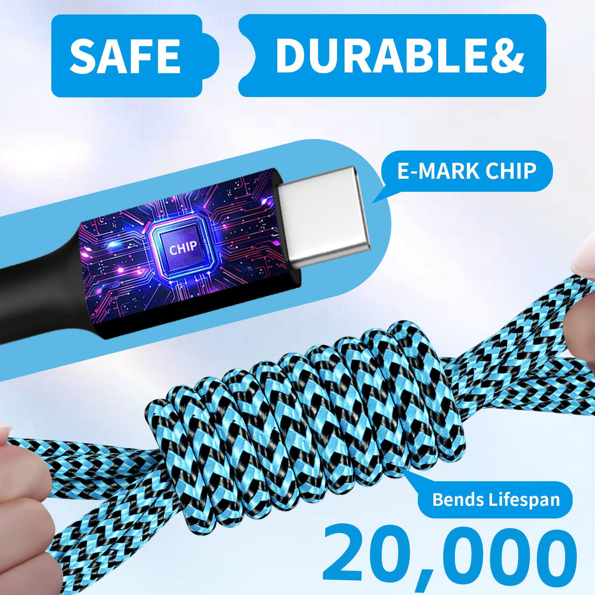 4 in 2 USB C Splitter Charging Cords (Sky Blue)