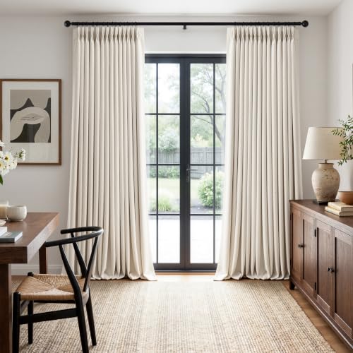 Pinch Pleated Blackout Linen Curtains Cream Beige 2 Panels W40xL102 (Cream Beige / 40"W x 102"L (Pack of 2))