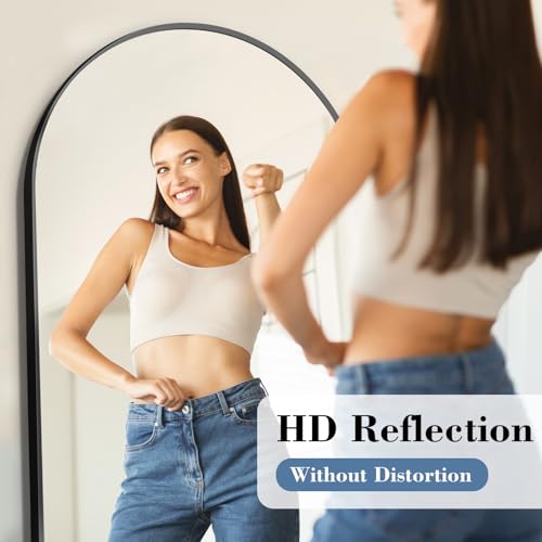 65"x24" Arched Full Length Mirror with Stand (Black-rounded / 65"L x 24"W)