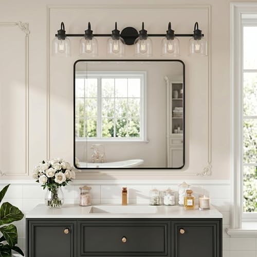 6 Lights 48" Bathroom Vanity Light Fixtures (Black / 6 Lights)