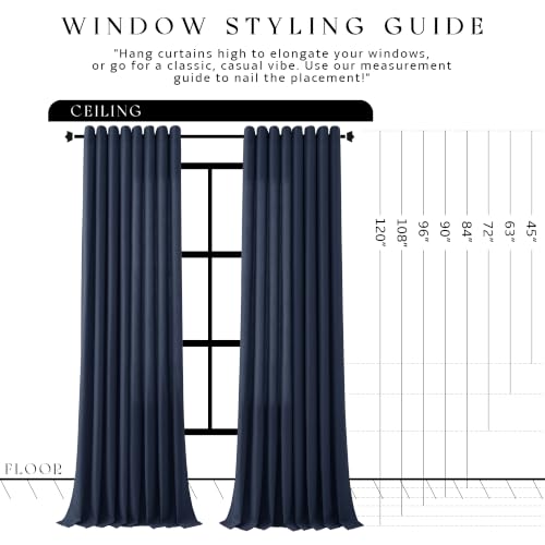 Navy Blue Grommet Linen Curtains 90 Inches Long for Living Room (Navy Blue / 52"W x 90"L (Pack of 2))