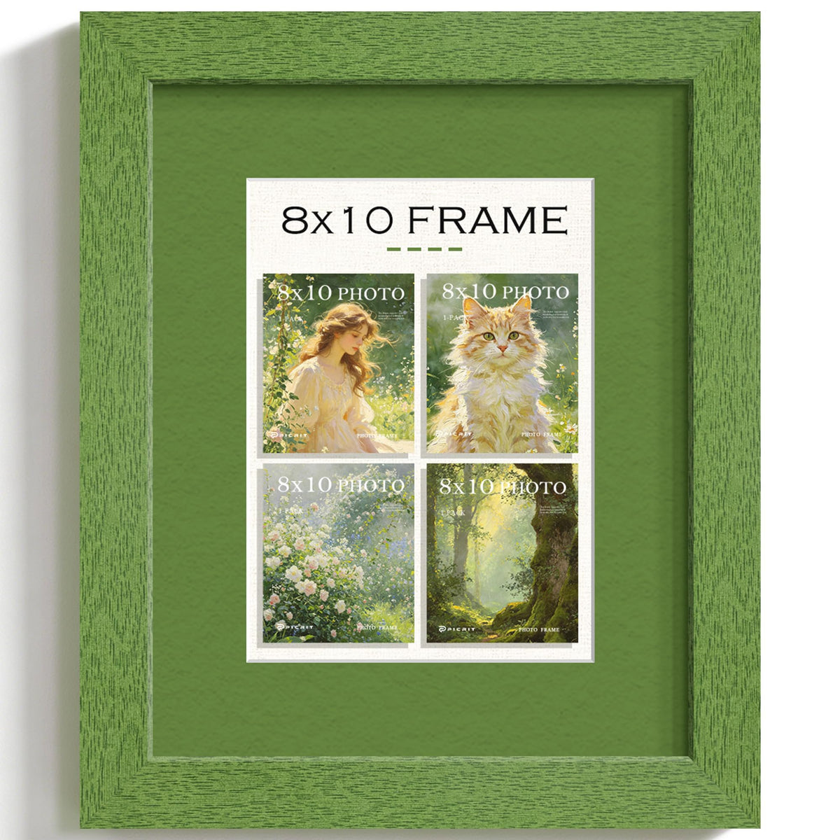8x10 Green Wood Grain Picture Frame (Green Frame Green Mat / 8x10)