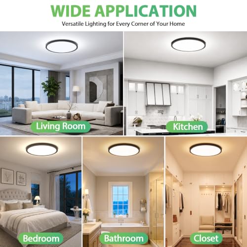 12 Inch Dimmable LED Flush Mount Ceiling Light Fixture Black 24W (Black / 12 Inch-1 Pack)