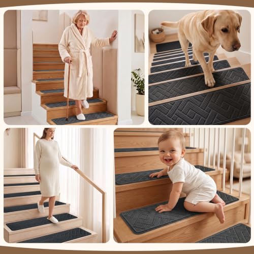 Non Slip Stair Treads for Wooden Steps (8" x 30" / Dark Grey)