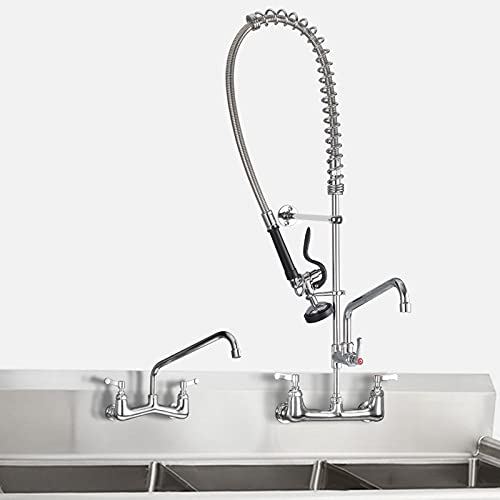 Commercial Faucet with Sprayer 8 Inch Center 42" Height Commercial Wall Mount Faucet Pre (42" Height)