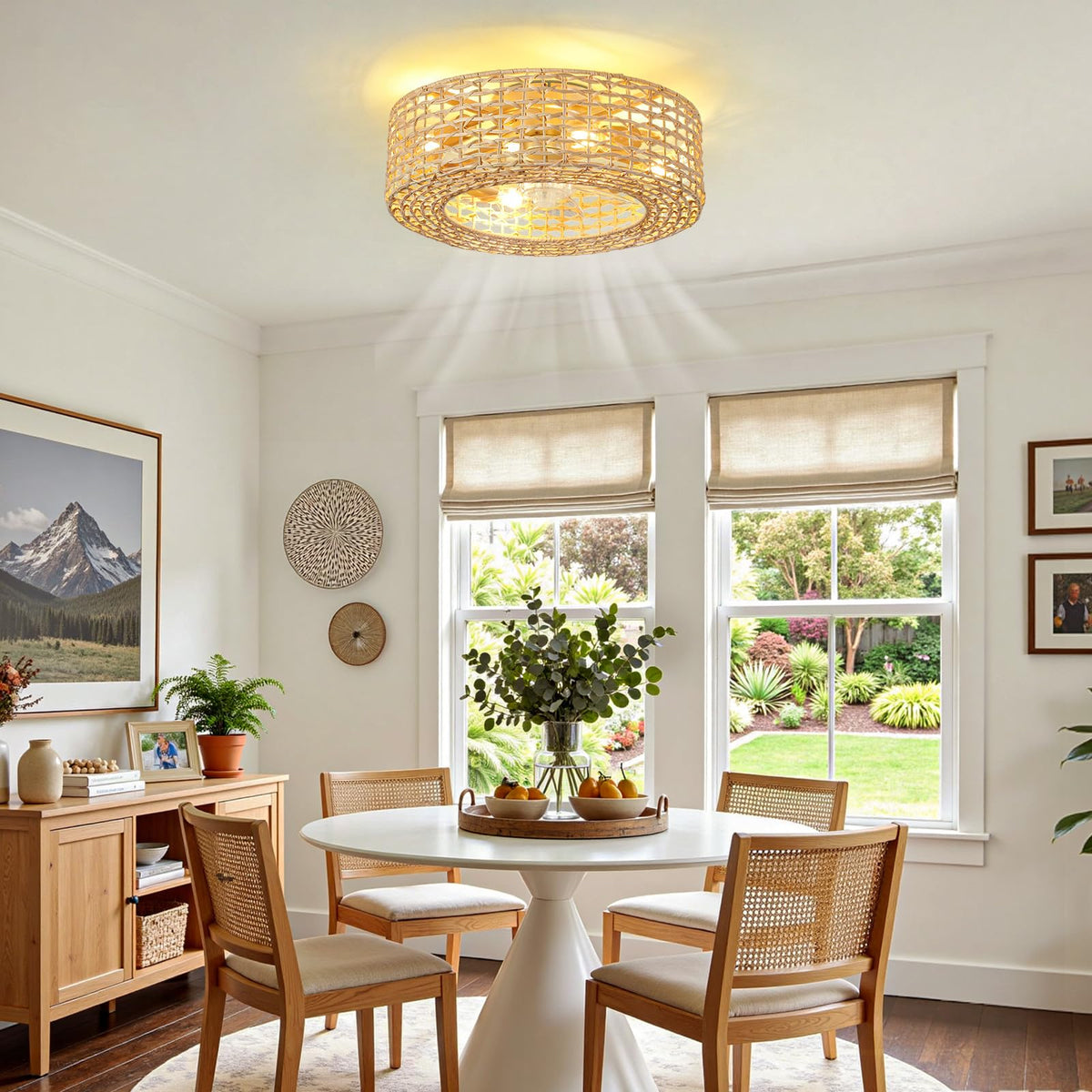 Boho Caged Low Profile Ceiling Fan with Light 19" Fandelier Flush Mount (19.3in-C)