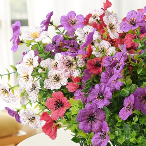 Artificial Flowers for Outdoor Faux Plants Fake Flowers Spring Decor (Purple White Rose Red / 12 PCS)