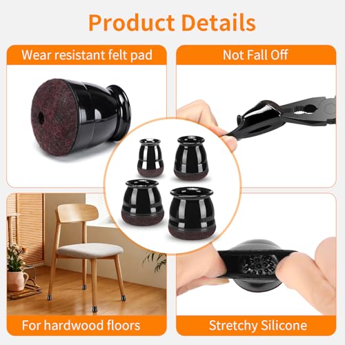 32 Pack Round Chair Leg Floor Protectors for Hardwood Floors (Black-32pcs / Round Large)