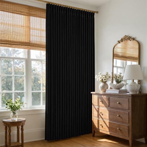 Black Pinch Pleated 100% Blackout Linen Curtains for Bedroom 84 Inch Length (Black / 50"W x 84"L (Pack of 2))