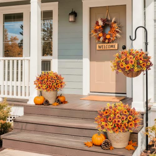 Artificial Fall Flowers for Outdoor Porch Decoration (Color Mixed (2 Orange,3 Yellow,3 Brown,2 Monkey Grass,2 Greenery Plants) / 12 PCS)