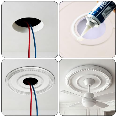 12-1/2" OD x 3-15/16" ID x 1-3/8"P Beaded Round Ceiling Medallion,Primed PU Foam Ceiling Trim for Chandeliers, Ceiling Fans and Pendant Lights,1pcs
