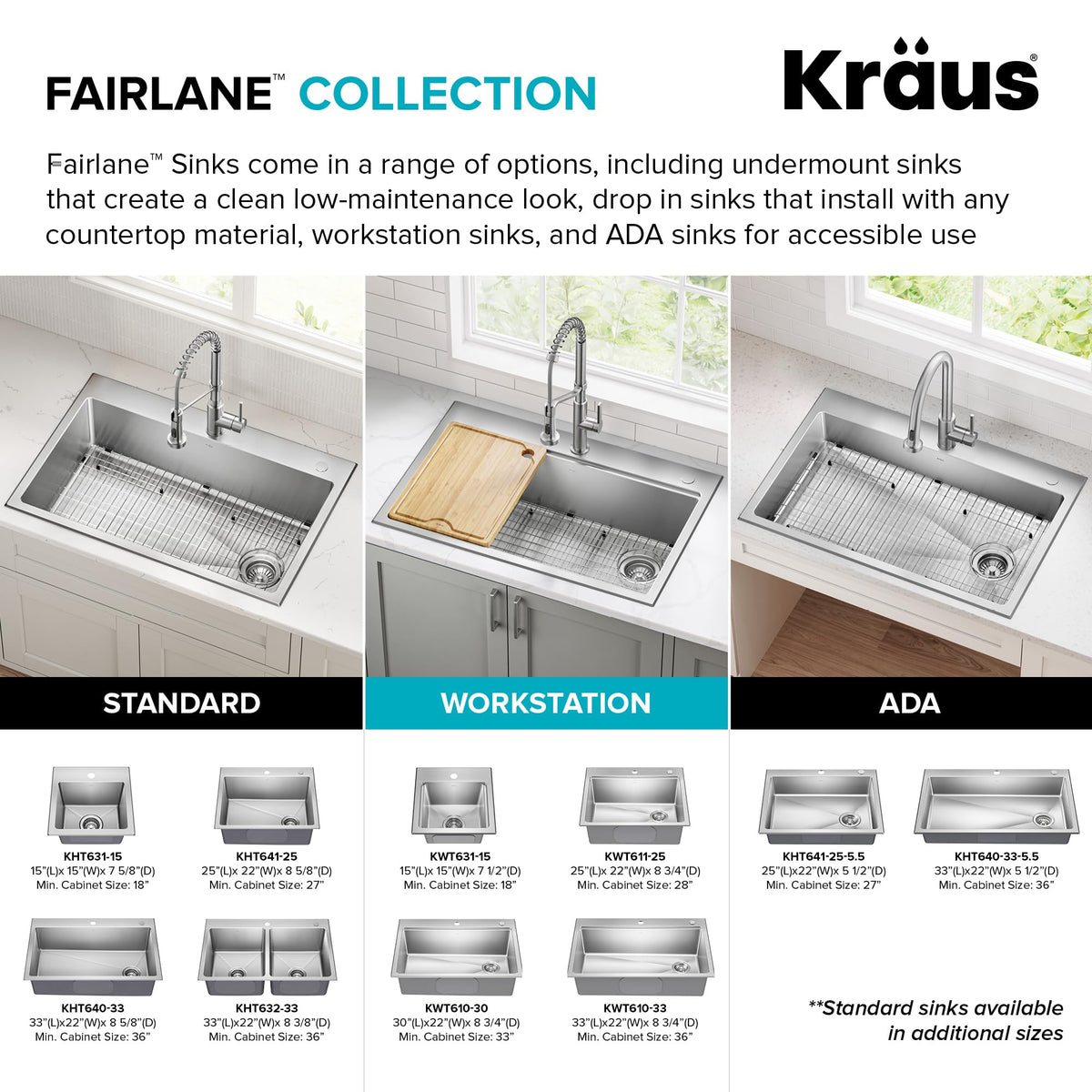 Fairlane 15 in Drop In (15 Inch / Single Bowl Workstation — Drop In)