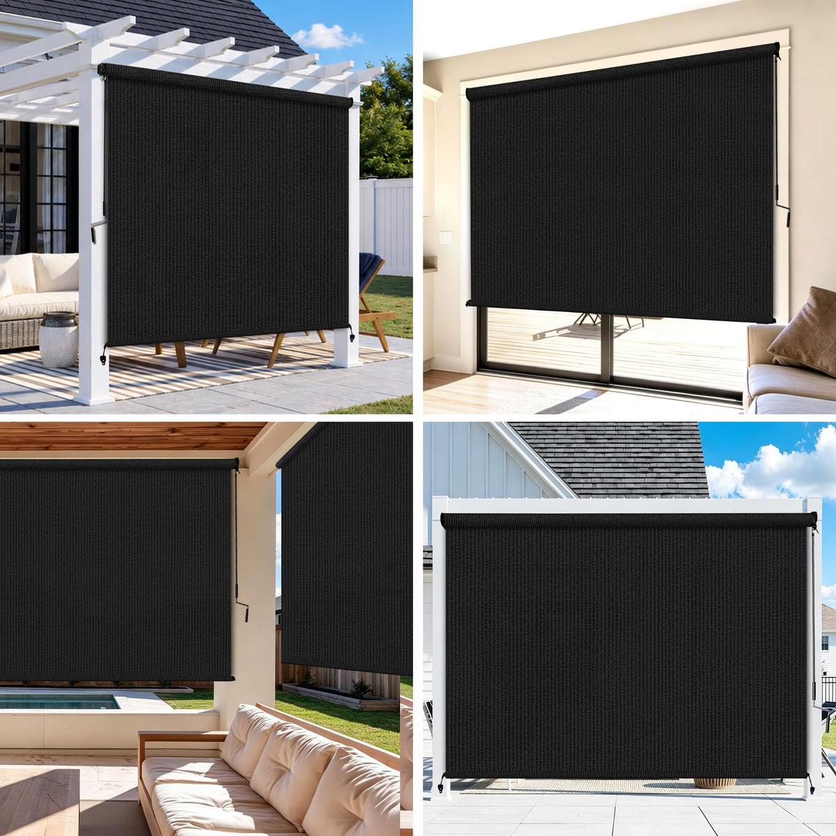 Outdoor Roller Shades for Patio (Black / 60"W x 96"H)