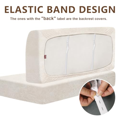 Leather Look RV Dinette Cushion Covers (2 Sets / Cream Beige)