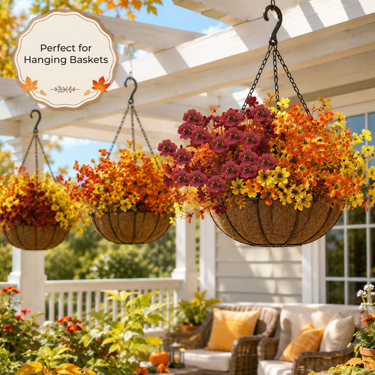 24Pcs Artificial Fall Flowers for Outdoors UV Resistant Decor