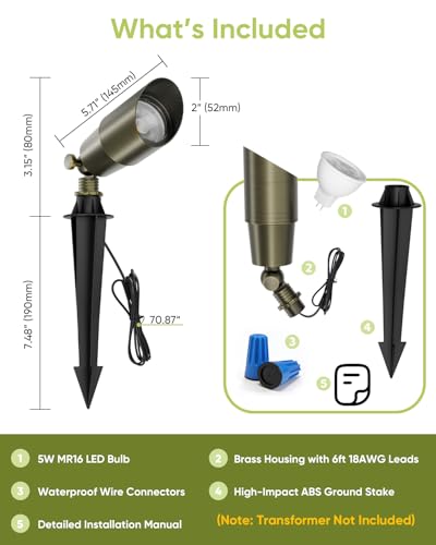 Solid Brass Low Voltage Landscape Spotlight
