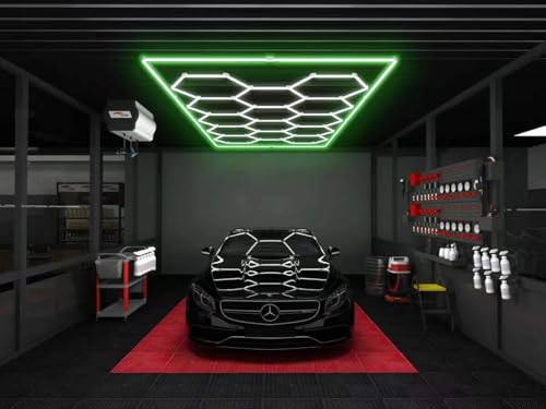 Hexagon Garage Lights 14 Hex 6500K Super Bright Honeycomb LED Lights with Rectangle Frame