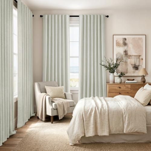 100% Blackout Linen Curtains 42 x 96 Inch Light Beige 2 Panels (Light Beige / 42"W x 96"L (Pack of 2))