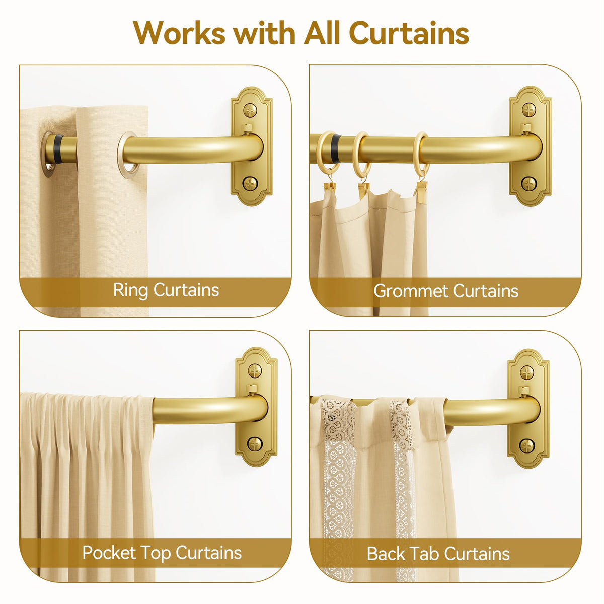 Gold Curtain Rod 2 Pack 32 (Gold / 32 to 58" - 2Pack)