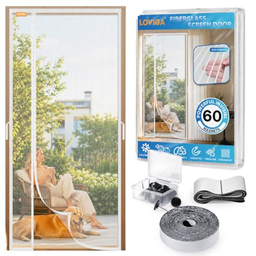 Magnetic Screen Door Reversible Side Opening (White / Screen size 38"X81", Fit door size up to 36"X80")