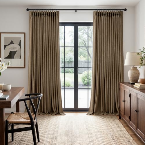Pinch Pleated Blackout Linen Curtains Dutch Cocoa 2 Panels W50xL102 (Dutch Cocoa / 50"W x 102"L (Pack of 2))
