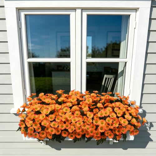 12 Bundles Fake Dasiy Artificial Mums Flowers for Outdoors Decoration (Orange)
