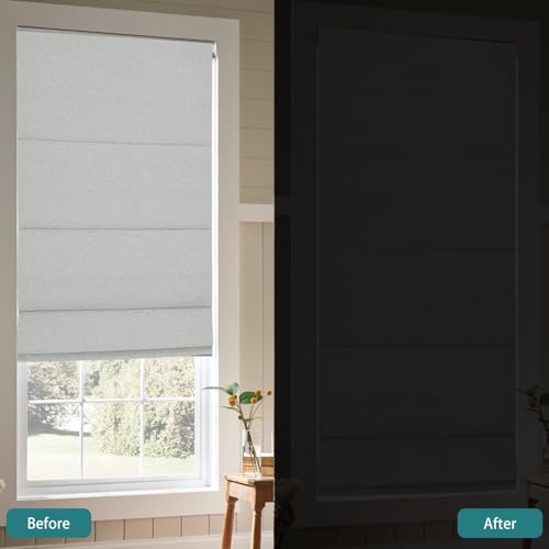 No Drill Roman Shades Cordless Blinds Blackout for Indoor Windows (Light Grey / 20"W x 50"H)
