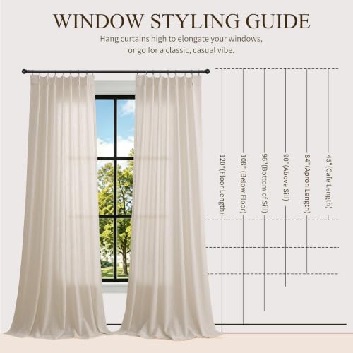 Cream Pinch Pleated Linen Curtains 92 Inch Long for Living Room (Linen / 40"W x 92"L (Pack of 2))