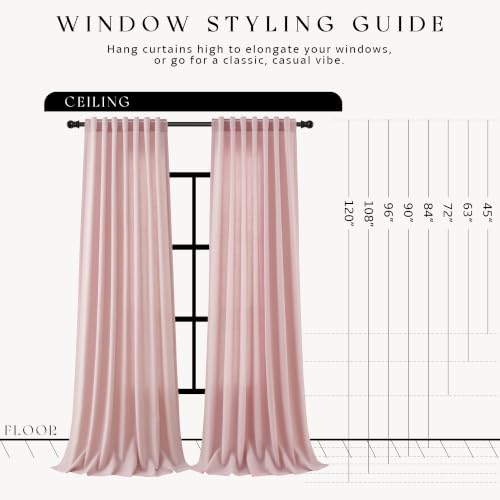 Pink Linen Curtains 120 Inches Long Drape for Living Room 2 Panels (Pink / 52"W x 120"L (Pack of 2))