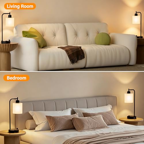 Industrial Table Lamps with Linen Shade (White (Black))