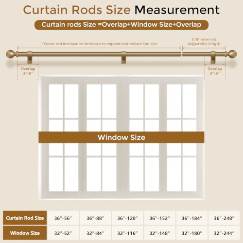 Heavy Duty Antique Brass Curtain Rod (Warm Gold / 36''-120'' (1 Pack))