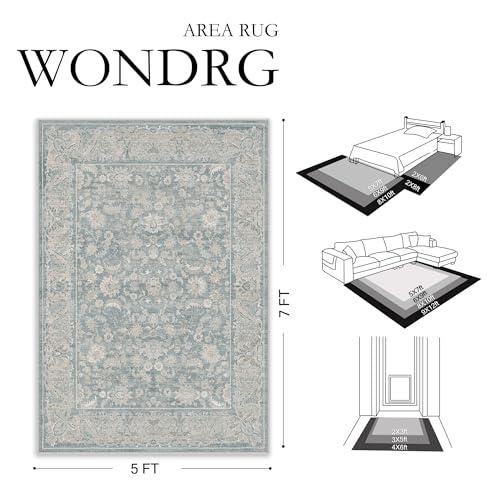 2x3 Blue Washable Area Rug Non Slip Retro Distressed Doormat (Distressed | Blue / 2' x 3' (Rectangular))